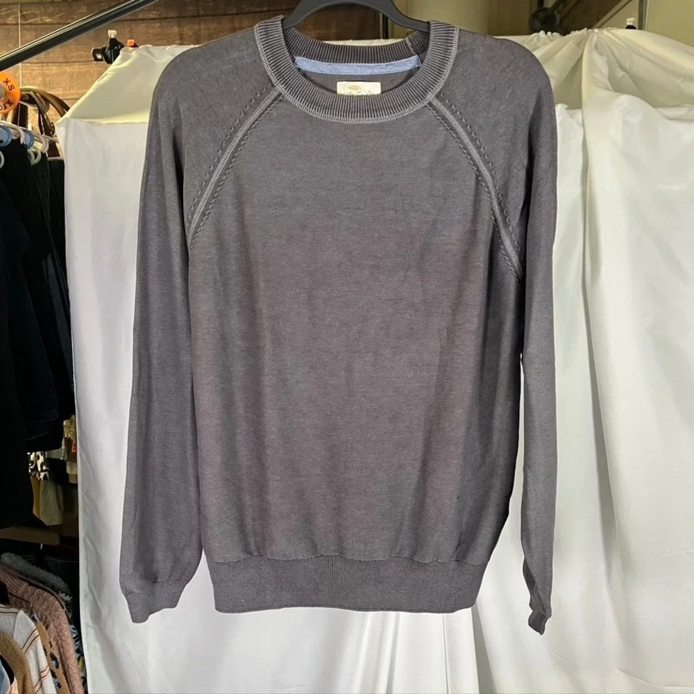 Bob Timberlake Mens Gray Knit Long Sleeve‎ Crewneck Sweater Size S Cotton